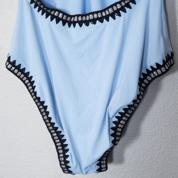 Bar III Women’s Blue One Piece Swimsuit Y2K Crochet Trim Size Large - Picture 3 of 9